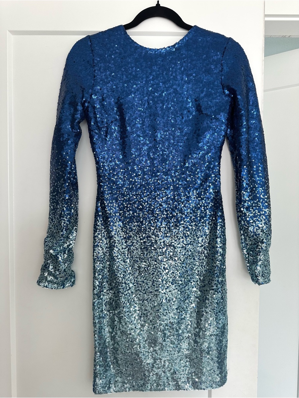 Revamped Blue Ombre Sequin Long-Sleeve Dress Brand New